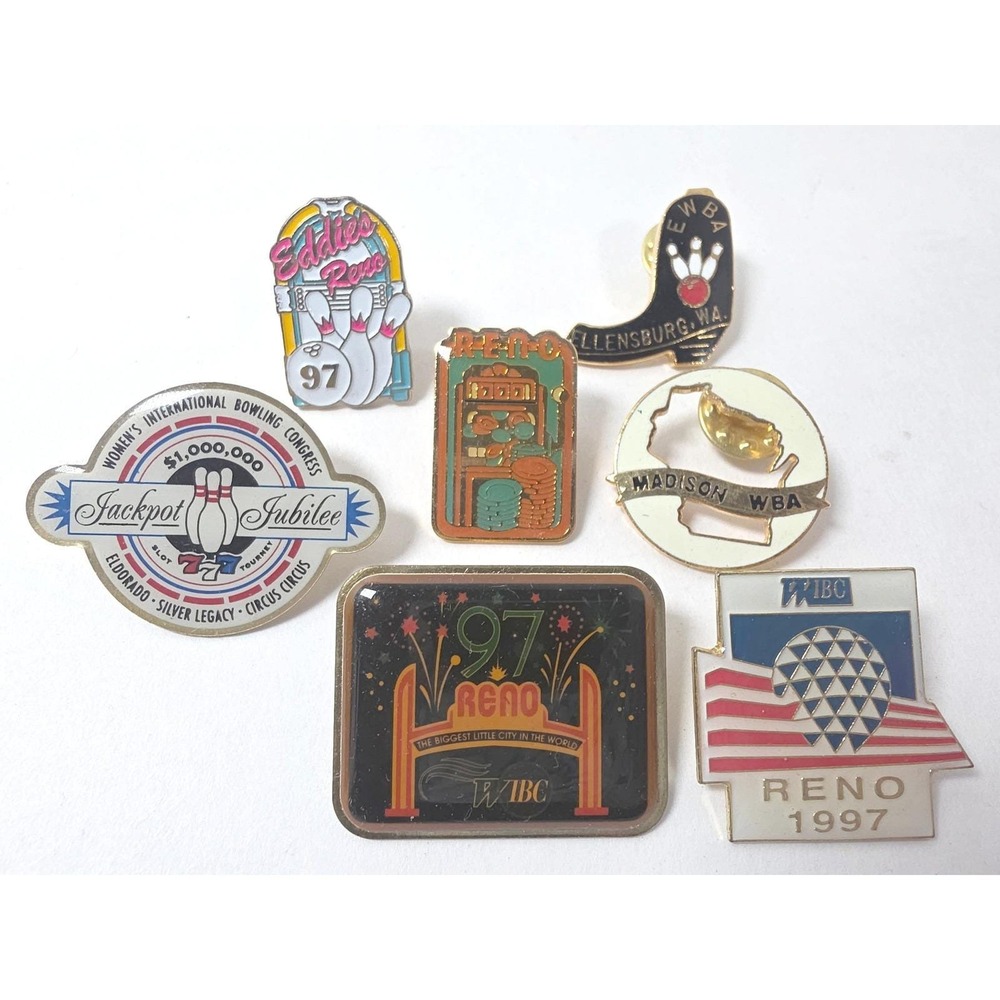Lot of 7 Vintage Womens Intl Bowling Conf‎ Events Enamel Lapel Pins Reno 1997